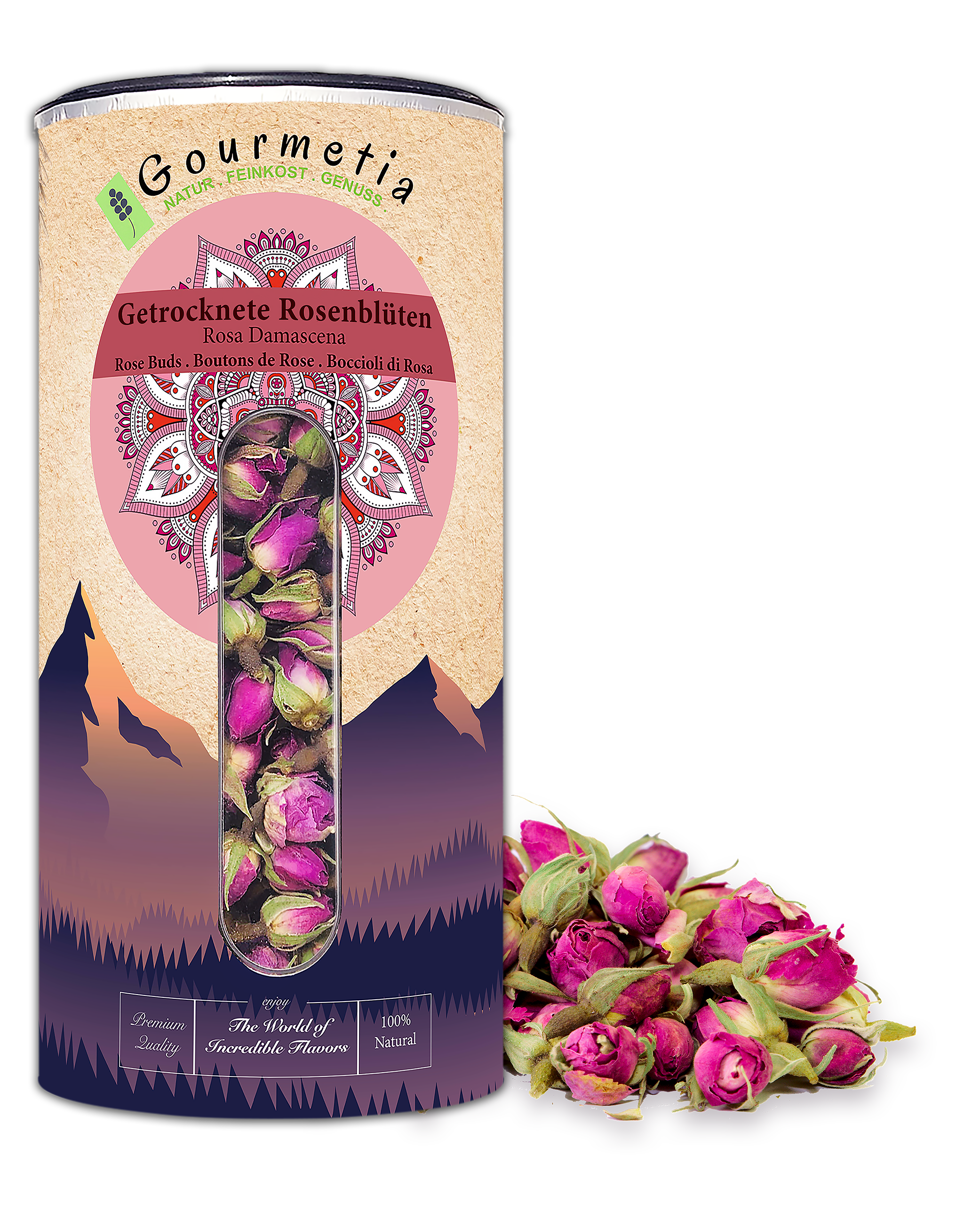 Getrocknete Rosenknospen, Rosa Damascena – Gourmetia